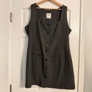Abercrombie & Fitch Dark Gray Pinstripe Button-Front Mini Dress